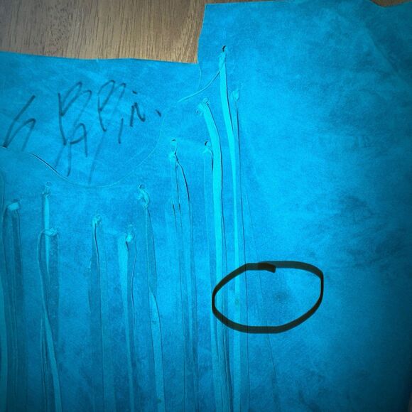 Vintage Western Teal Blue Suede Leather Fringe Shawl Cape Poncho Rodeo Hand made - Picture 15 of 16